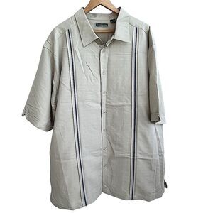 Cubavera Beige Embroidered Short Sleeve Button-Up Shirt 2XLT